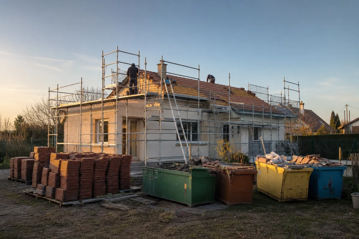 Gestion des déchets sur un chantier de toiture : tri, bennes et filières