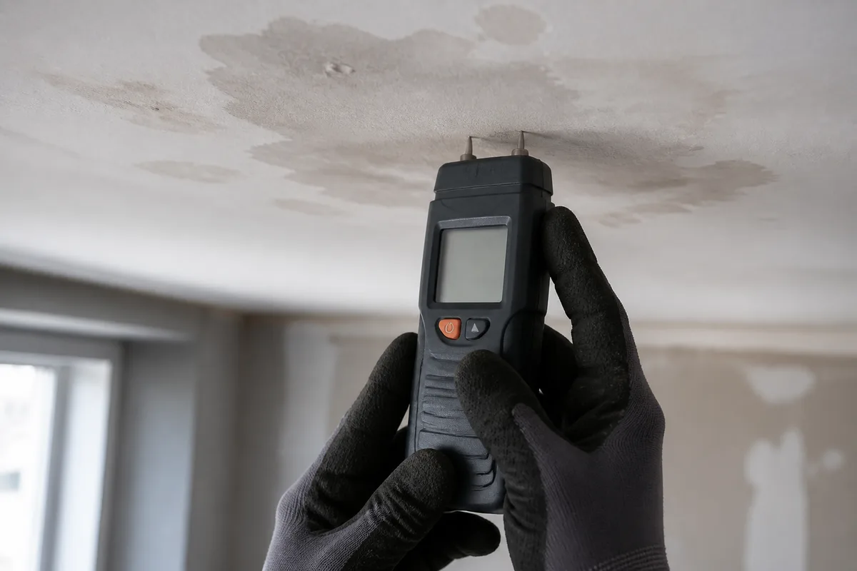 Contrôle du taux d’humidité d’un plafond avec un hygromètre à pointes