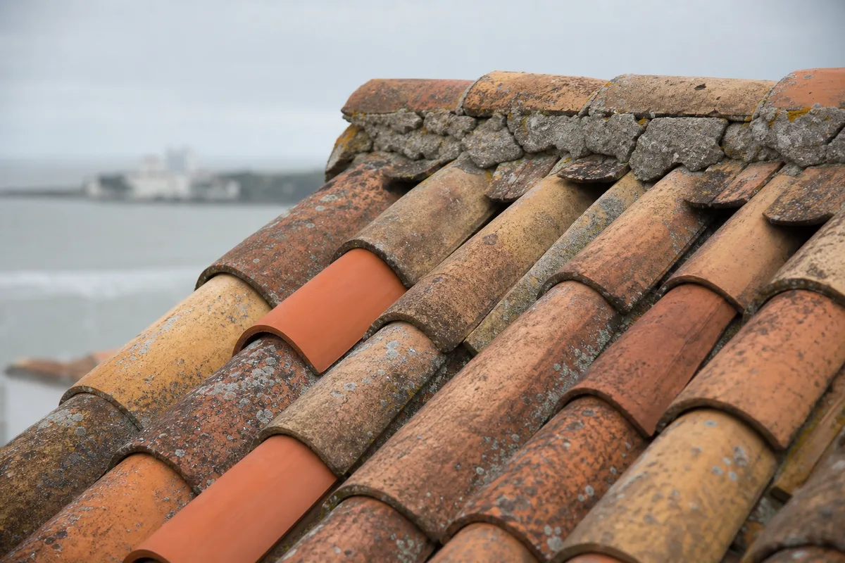Toiture ancienne en tuiles canal sur une maison charentaise à Royan